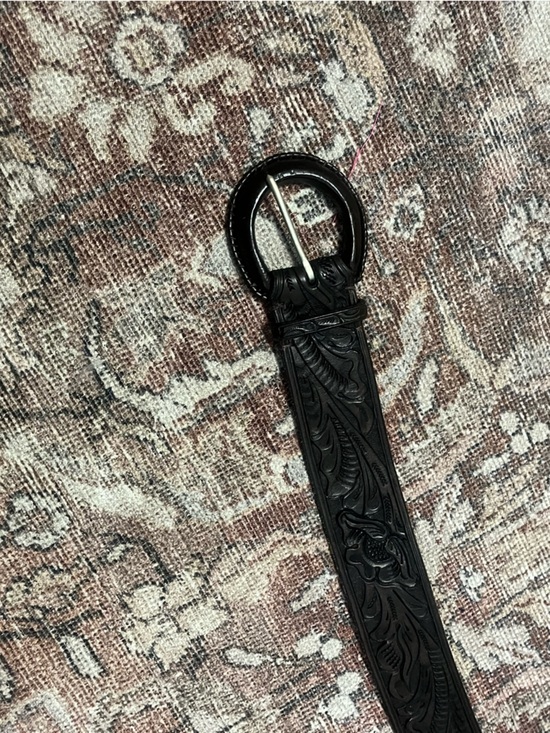 Tooled chocolate brown Leather Belt with Floral Carving